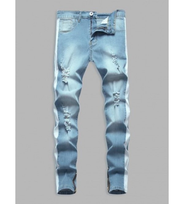 Patchwork Zipper Pockets Casual Jeans