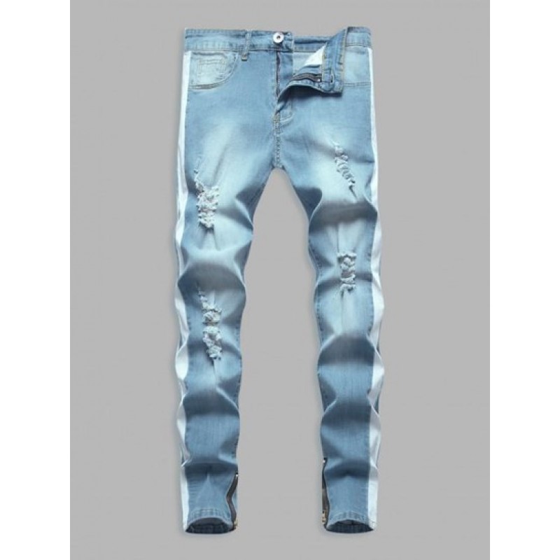 Patchwork Zipper Pockets Casual Jeans