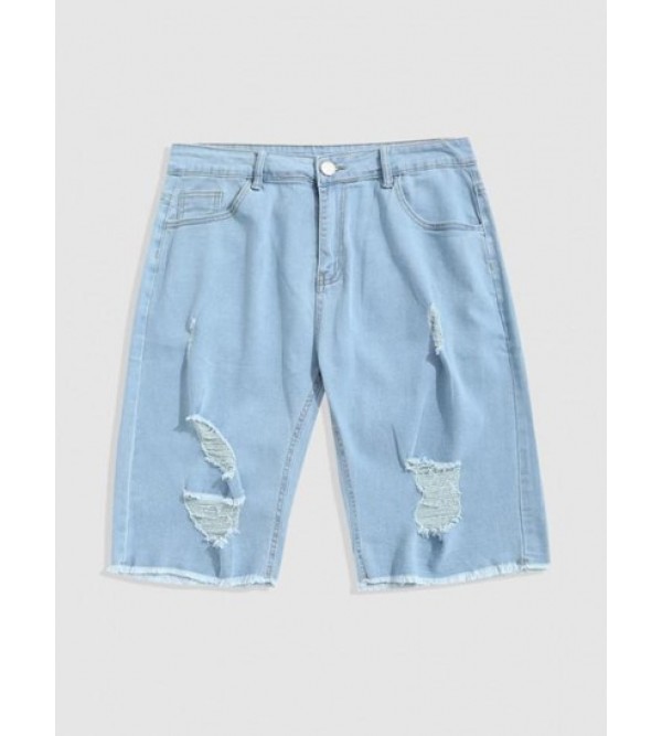 Frayed Hem Ripped Denim Shorts