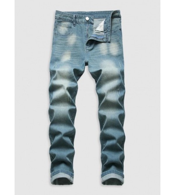 Retro Ripped Zipper Button Jeans