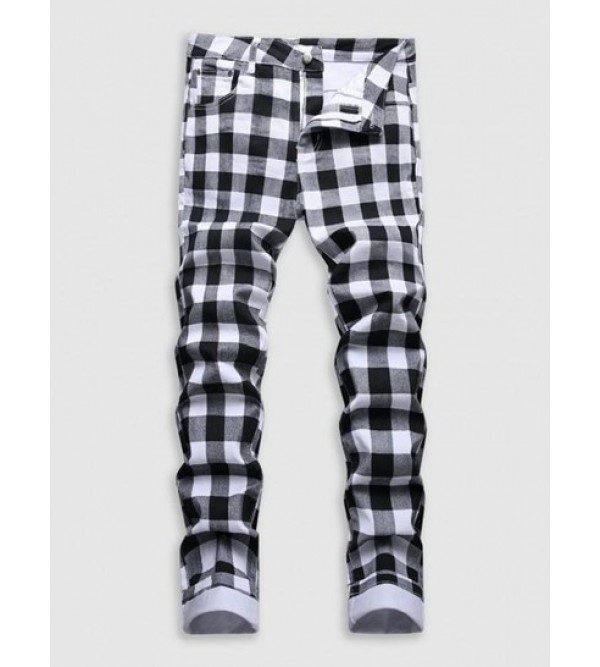 Plaid Straight Jeans