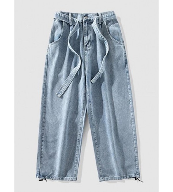 Leg Hem Drawstring Design Loose Fit Jeans