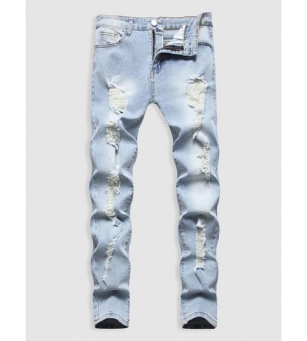 Zipper Fly Distressed Frayed Jeans