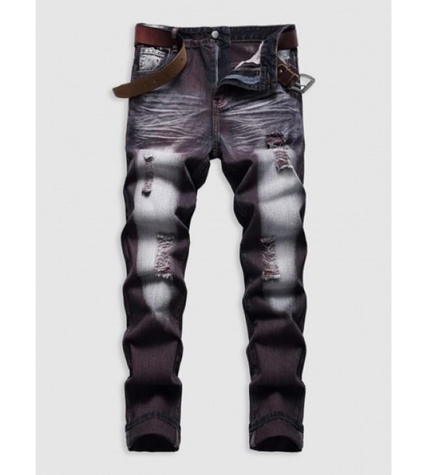 Vintage Ripped Button Zipper Fly Pockets Jeans