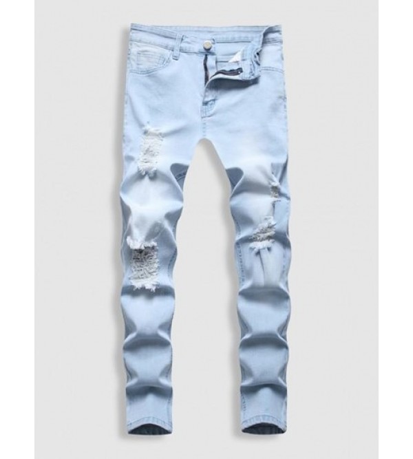 Faded Ribbed Casual Pockets Zipper Jeans