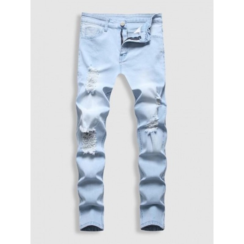 Faded Ribbed Casual Pockets Zipper Jeans