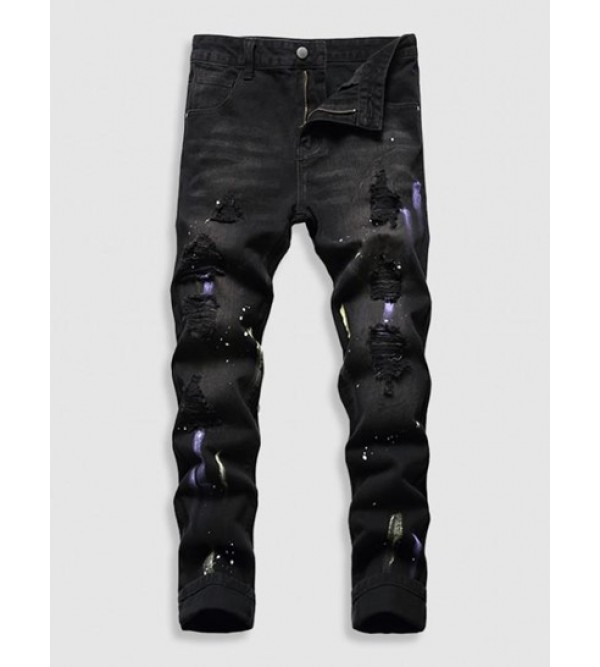 Splatter Ripped Drippy Jeans