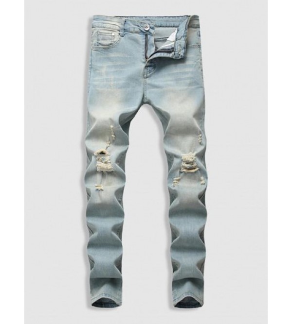 Faded Ripped Casual Pockets Jeans