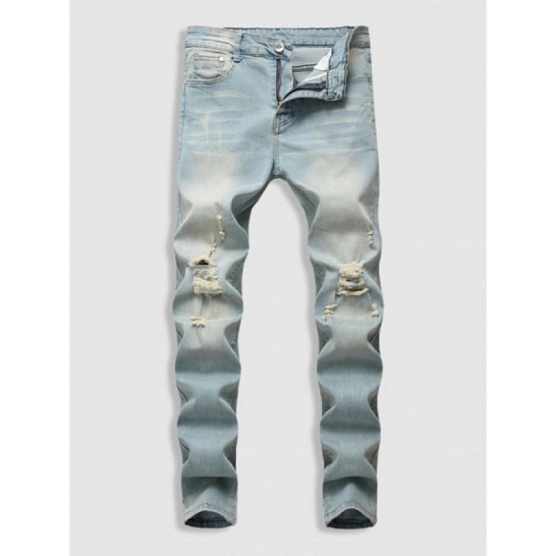 Faded Ripped Casual Pockets Jeans