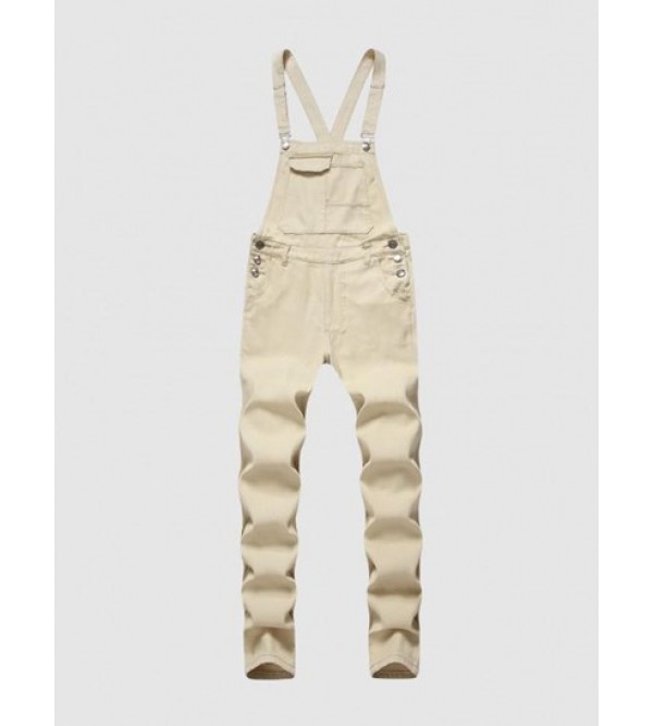 Kangaroo Pocket Solid Color Denim Jumpsuit