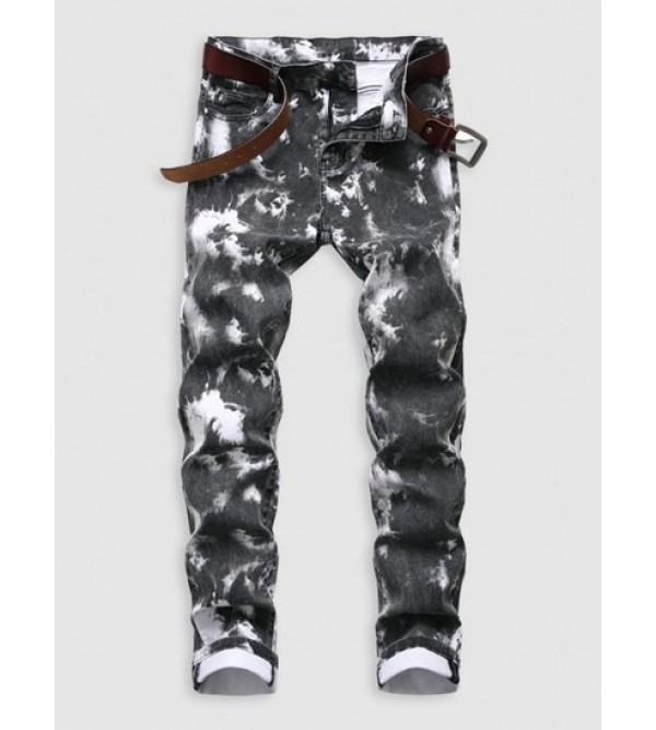 Tie-dye Pattern Cuffed Stretch Jeans