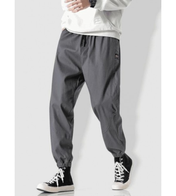 Letter Patched Contrast Drawstring Jogger Pants