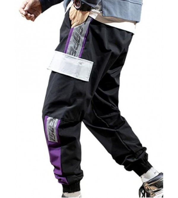 Letter Print Contrast Cargo Jogger Techwear Pants