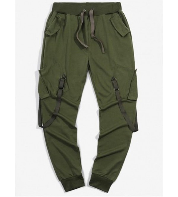Ribbon Pockets Long Elastic Sport Cargo Techwear Pants