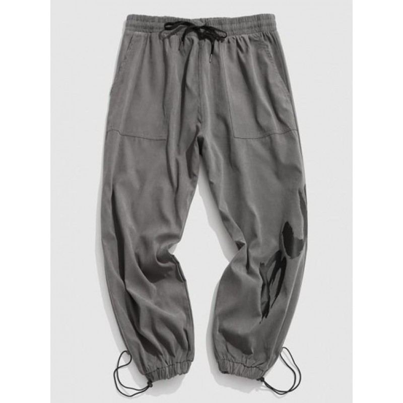 Letter Print Wide Leg Beam Feet Cargo Pants