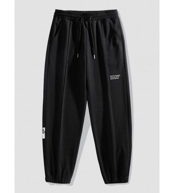 Letter Pintuck Drawstring Jogger Pants