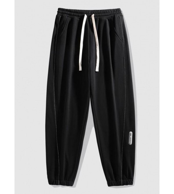 Pockets Patched Drawstring Jogger Pants