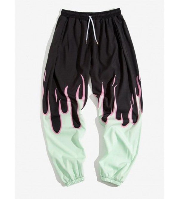 Fire Flame Print Elastic Waist Graphic Sweatpants