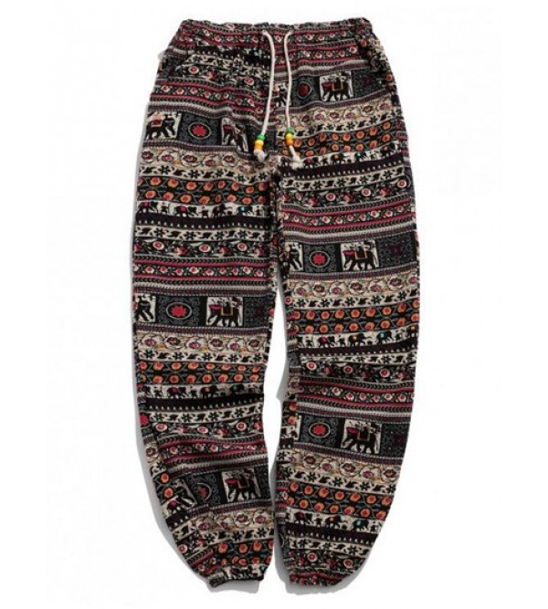 Tribal Ditsy Graphic Ethnic Aztec Printed Casual Jogger Pants