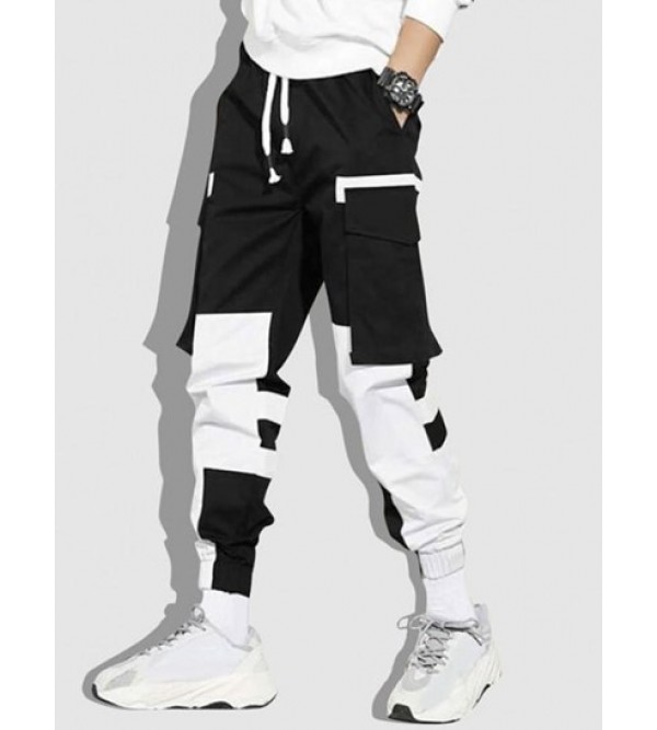 Colorblock Flap Pocket Beam Feet Cargo Pants