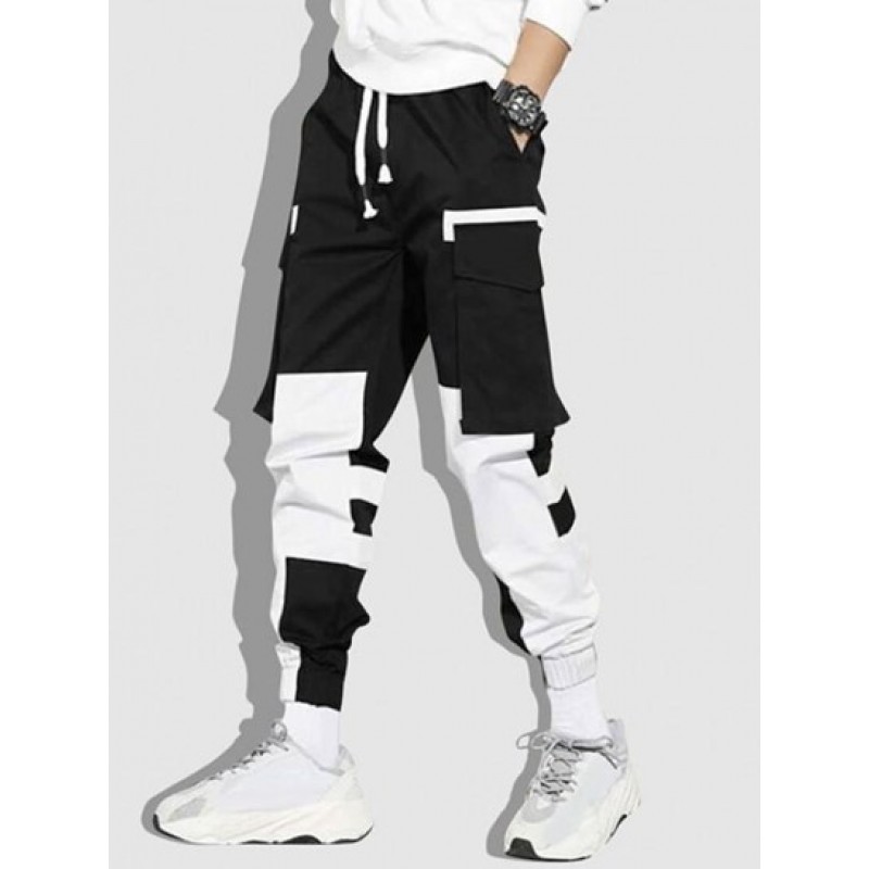 Colorblock Flap Pocket Beam Feet Cargo Pants