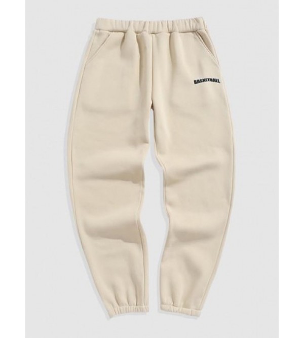 Letter BASKETBALL Embroidered Fleece-lined Sweatpants