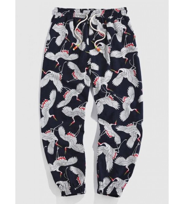 Flying Crane Print Pants
