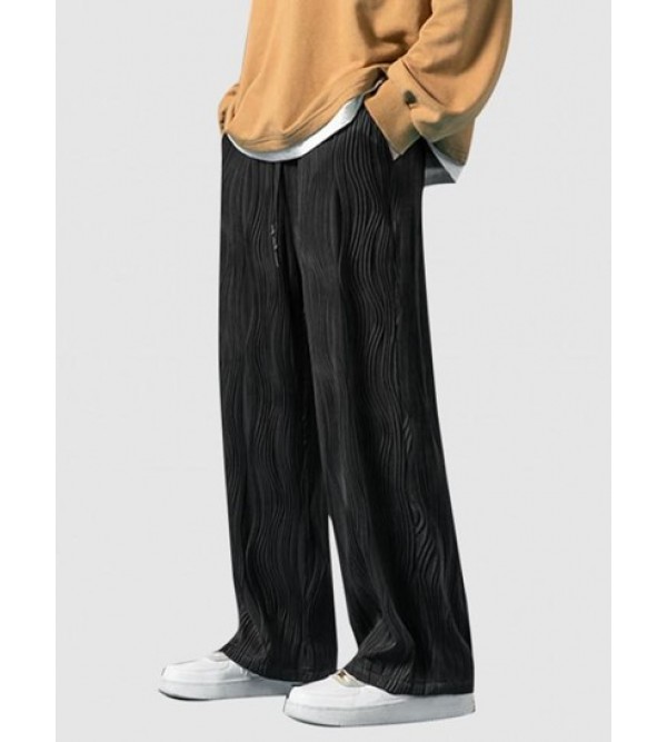 Solid Color Wave Textured Casual Pants