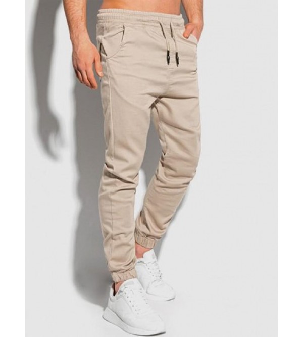 Solid Color Drawstring Multi-pocket Cargo Jogger Pants