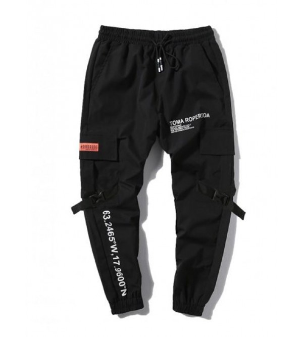 Letter Print Flap Pockets Cargo Jogger Techwear Pants