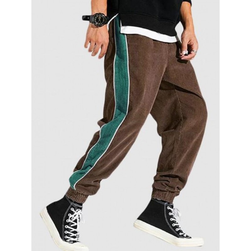 Colorblock Corduroy Drawstring Jogger Pants