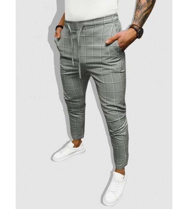 Drawstring Plaid Pants