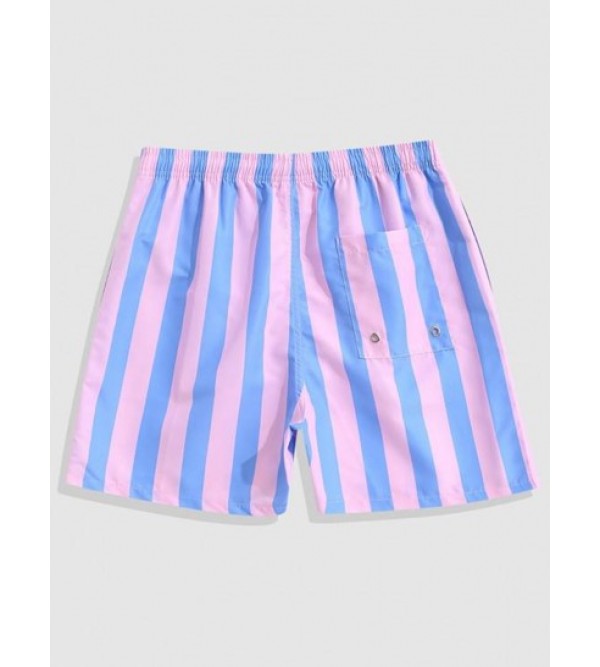 Contrasting Striped Print Beach Shorts