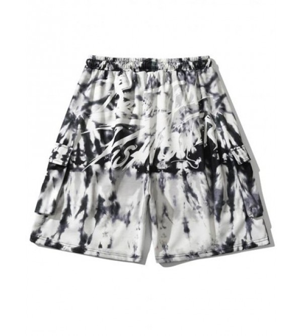 Drawstring Tie Dye Letter Print Shorts