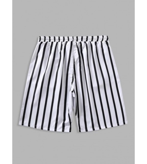 Vertical Striped Pattern Casual Drawstring Shorts