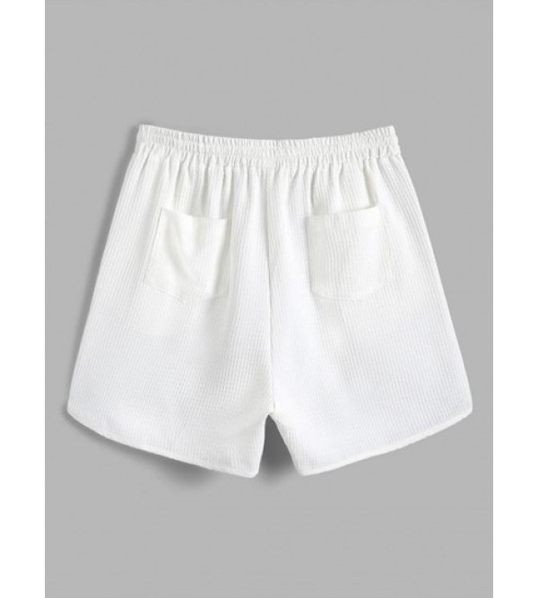 Solid Color Pocket Drawstring Casual Shorts