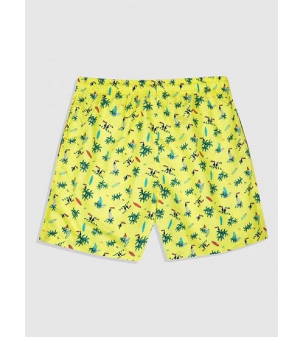 Coconut Print Casual Pockets Drawstring Beach Shorts