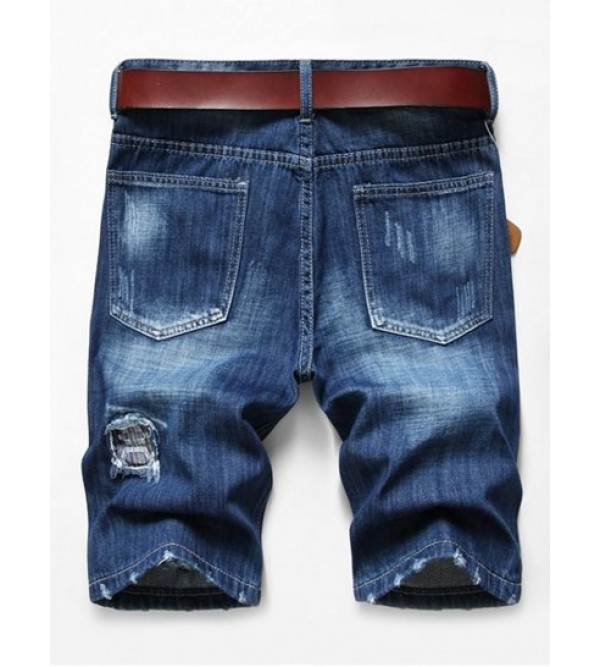 Patchworks Ripped Decoration Denim Shorts