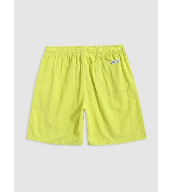Solid Color Label Design Casual Drawstring Shorts