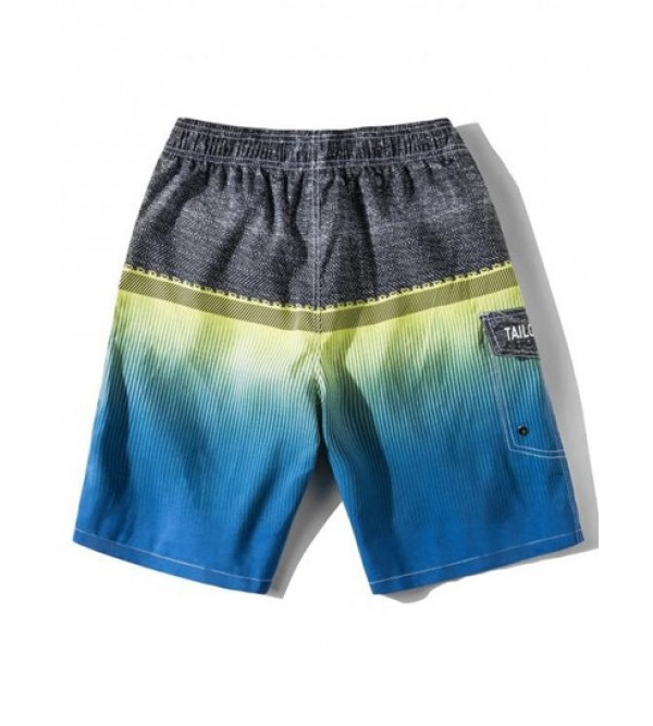 Ombre Stripe Print Letter Patch Drawstring Casual Shorts