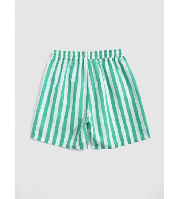 Colorblock Vertical Stripe Pattern Drawstring Board Shorts