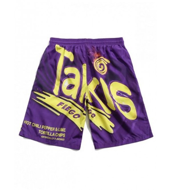 Letter Graphic Print Drawstring Beach Shorts