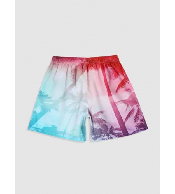Coconut Tree Print Pocket Drawstring Shorts