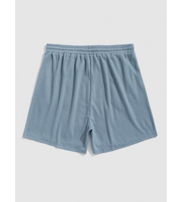 Textured Drawstring Solid Color Causal Shorts