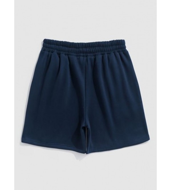 Letter OAKLAND Embroidery Fleece-lined Drawstring Blokecore Sweat Shorts