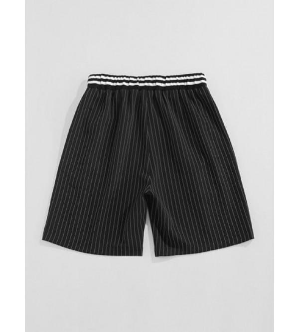 Streetwear Pinstripes NEW YORK Pattern Drawstring Shorts