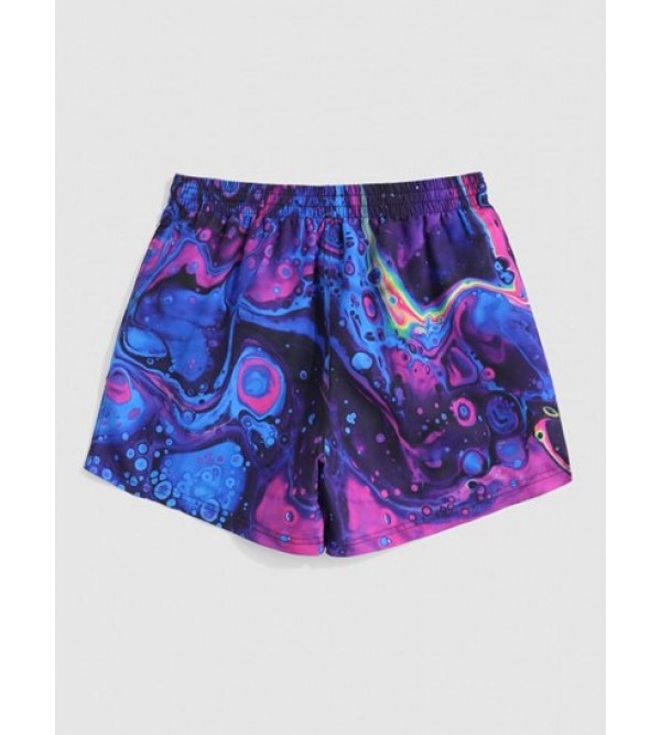 Drawstring Iridescence Print Vacation Shorts