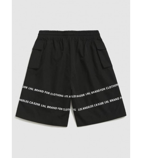 Streetwear Drawstring Letter Print Cargo Shorts