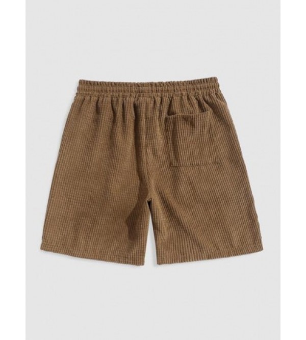 Pure Color Drawstring Corduroy Shorts