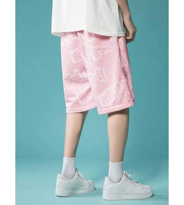 Contrast Letter Print Drawstring Shorts